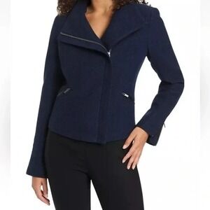 Marcs Jacket Womens sz 8 Blue Full Zip Australian Merino Wool Mock Neck Outdoor